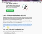 � Free TikTok Fans And Likes &#124; Generator Unlimited Tik Tok Followers and Hearts Freenhttp://freetiktokfanslikes.com/nFree TikTok Fans 2020nIf you want to get TikTok Fans? Don&#39;t worry, we are here to help you with that! Boost your account with our FREE TikTok Fans/Followers service and get viral in no time!