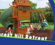 The Forest Hill Retreat play set from Cedar Summit Premium Play Sets is an incredible value that will put smiles on the faces of your children and their friends.Like all Cedar Summit Premium Play Sets, the Forest Hill Retreat provides children with a safe environment on which to play, explore adventurous possibilities and enjoy endless hours of fun and exercise! While your children will enjoy playing on their new play set, parents will appreciate the craftsmanship and devotion to detail that m
