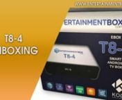 Hi,nIn this video I am going to take a look at the Brand new T8 V4 Smart TV box from Entertainmentbox.com.nhttps://www.entertainmentbox.com/product/ebox-t8-v4-tv-box-latest-kodi-smart-tv-box-t8-4/nThis box is unlike most brands on the market like the Apple TV 4 or the Amazon fire, Its fully rooted allowing you to install Apps like VPN&#39;sthese apps can be useful if your content is geo restricted.nThis Android TV box has its own version of Kodi 16.1 called EBMC,EBMC will be updated whenever Kod