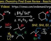 This organic chemistry study guide / final exam review can help you if you&#39;re taking either orgo 1 or 2.It contains a list of reactions and reagents that you need to know in both courses.nnHere is a list of topics:n1.Electrophilic Addition Reactions of Alkenesn2.Hydrohalogenation of Alkenes With HBr and HCln3.Acid Catalyzed Hydration Reaction Mechanism - H3O+ or H2O and H+n4.Hydroboration - Oxidation - B2H6 or BH3, THF, H2O2, and OH-n5.Oxymercuration - Demercuration - Hg(OAc)2, H2O,