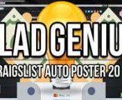 Craigslist Auto Ad Posting Software 2017 &#124; Craigslist Auto Posternhttp://www.cladg.com - Download the FREE fully functional DEMO today! Good for up to 50 ads posted NO CC or payment needed!nnOur software is the only real Craigslist posting software that works!!! Want to start making money driving those needed leads or traffic from the largest classified site online? Well here is your chance. Take the headache out of posting and really start taking that edge over your competitors.nnOur software c