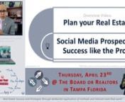 On Thursday April 23rd 2015, I will be holding an intensive half-day training focused on Inbound Prospecting Marketing, and working with Real Estate Professionals to design a solid Plan of Action for their Internet Marketing, Prospecting, Social Media, Search Engine Optimization, and Lead Generation.nnThe main ideas I will be focusing on are:nnUnderstanding and Mastering Real Estate Inbound Marketing;nLearning the Weekly Habits of Social Media Postings/Blogging;nPlanning your SEO Landing Pages f