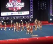This is Iowa All Stars&#39; Medium Senior Level 5 team, Lady Angels, competing at the NCA National Championship cheerleading competition at the Kay Bailey Hutchison Convention Center in Dallas, TX on 3/1/15. They were in 14th place out of 19 teams with a score of 92.66 after Day 2.They are from Urbandale, IA.