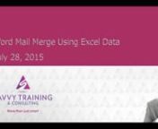 Mail merge is a useful tool to create a set of documents that are essentially the same but where each document contains unique elements. This class will demonstrate how to use Excel as the data source and control the format of the numerical and date fields.You will also learn how to use the field content to make a decision about what text will appear in the file using an If..Then..Else rule.In addition, editing the recipient list will be discussed and how to control the merging of only recor