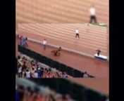 Usain Bolt gets taken out by a Chinese cameraman after winning gold in the 200m at the World Athletics Championships in Beijing, August 2015.nTwo angle view, given the &#39;This My Shit!&#39; treatment, courtesy of Thug Life IOS app.