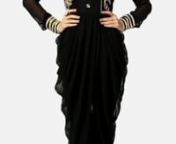 Suit featuring in black georgette.nYoke is embellished in zardosi along with cowl drape.nChuridar is in black hosiery .nIts matched with stole in black chiffon.nLength 52