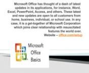 Read on to know how to purchase, download,install, uninstall and activate Microsoft Office setup for Office 365, Office 2016, Office 2013, Office 2010, Office 2007, and Office 2003. Go to office.com/setup to activate the Office product.nnWebsite - http://usaofficesetup.com/