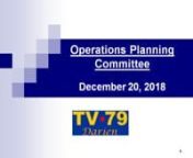 Operations Planning Committee 12-20-18nnAGENDA:http://bit.ly/2QLwBgnnnTimestamps do not represent all items discussed. Minutes will be posted to the Town website. http://bit.ly/2T0iPTJn00:15 Scouts upset with new tag sale time requirements. n08:41 Discussion of the process to meet the deadline for applying for a state grant for new Ox Ridge elementary school.n19:00 Discussion of a letter to the Darien Times from the Darien Special Education Parent Advisory Committee (SEPAC) about words chose