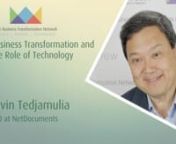 In this exclusive video, Alvin Tedjamulia looks at the importance of having an interconnected organisation to improve an organisations ability to transform their business with technology. He discusses the importance of data and content management as a global streamlined process, as opposed to operating as various regional units, restricting the accessible data across an international organisation.nnBionnAlvin Tedjamulia co-founded NetDocuments with his two partners in 1998. Alvin graduated in Co