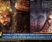 New Delhi, Oct 21 (ANI): Bollywood stars Deepika Padukone and Ranveer Singh have officially announced their wedding date. Sharing a card both in Hindi and English, the ‘Padmaavat’ stars announced their wedding which will take place on November 14 and 15. As soon as the wedding card hit social media, wishes and love started pouring in from all quarters. Karan Johar, Mouni Roy, Kriti Sanon and Karisma Kapoor were among the celebs who showered their love on Deepika and Ranveer.