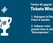 � Tentez de gagner chaque semaine des tickets d&#39;une valeur de 5€ à 10€ en rejoignant le Discord Poker &amp; Gamble : http://bit.ly/PG-Discordnn� Pour participer au tirage au sort, il suffit de rejoindre le Discord Poker &amp; Gamble et d&#39;indiquer votre pseudo Winamax et PMU. Pour plus de précisions : http://www.pokerandgamble.eu/fr_fr/remporter-des-tickets-de-poker/nn� Subscribe to our YouTube channel if you want more videos n� You&#39;re a poker fan ? Join us on our poker Discord : ht
