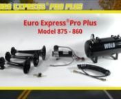 EURO EXPRESS PRO PLUS Train Horn is three reinforced ABS black plastic trumpets that can be mounted independently when space is limited, the installer can even mount the trumpets in different locations. Each trumpet has a heavy-duty steel mounting bracket painted black, that secures to the vehicle with two bolts. EURO EXPRESS PRO PLUS is designed to produce a powerful sound 128 Db, sure to be heard.nnThe on-board air system provided is designed to produce a large volume of high-pressure air to p