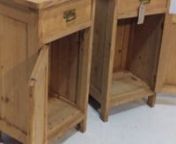 A pair of antique pine bedside cupboards for sale. Dating from the 1920&#39;s, and from East Germany. Currently in the bare wood having just been stripped. Originally painted. Nice condition for their age. Each has a drawer at the top and a cupboard door below. A shelf can be fitted if required. These cupboards and similar furniture can be seen on our website here: https://www.pinefinders.co.uk/antique-pine-cupboards/nnWe have regular deliveries of old pine cupboards and sideboards arriving from Eas