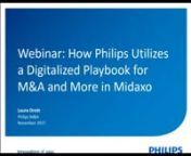 At Midaxo, we&#39;ve made it our mission to help our customers do better deals. It&#39;s not enough to just have an effective platform that enables the work; we want to ensure you know how to best leverage every nook and cranny of it. In this webinar, Laura Drott, Program Manager of M&amp;A Integration at Philips, will tour you through their best practices in using Midaxo for:nn- Pipeline &amp; Process Managementn- Reporting &amp; Analyticsn- Post-Merger Integrationn- Other Business Processes Outside of