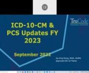 Presented on September 29, 2022 by Joy King Ewing, RHIA, CCS, TruCode ConsultantnnChanges to the ICD-10-CM and PCS classification systems will soon be in effect—along with the potential challenges that new guidelines inevitably bring. This webinar reviews the areas where coding errors are most likely to occur, plus strategies that will help you avoid them, where appropriate.nnTopics covered:nnAn overview of the ICD-10-CM and PCS coding changes and Official Coding Guidelines for 2023nOvercoming