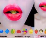 ASMR MUKBANG Sea Grapes x Orange, Capri Blue Frog Eggs Jelly, TikTok Eating with EMOJI Challenge (1) from asmr emoji
