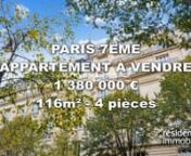 Retrouvez cette annonce sur le site Résidences Immobilier.nnhttps://www.residences-immobilier.com/fr/75/annonce-vente-appartement-paris-7eme-2967821.htmlnnRéférence : 83483903nnPARIS VIIème - Suffren - Champs de MarsnnLe Groupe Vaneau vous propose proche du Champ de Mars et de la Tour Eiffel, dans un bel immeuble ancien au 1er étage, un appartement d&#39;une surface de 115.3 m² à rénover. Il se compose d&#39;une galerie d&#39;entrée, d&#39;une double réception avec moulures et cheminées. Exposé Sud-