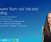 To purchased on-demand https://cpdforme.com.au/product/lawyers-burn-out-risk-and-healing/nnnLawyers “Burn-out” risk and healingnThis recorded webinar will cover the following learning outcomes:nnAre you burnt-out? A silent epidemic.n1. Introduction: a rare public personal but public description of chronicnburnout by an experienced lawyer. He candidly discusses the impact of chronicnburnout its cascading effects, and touches on his own plans to stop this destructivencycle.n2. Potential or imp