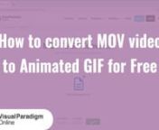 Animated GIF is a popular image format that allows you to easily share and view small video clips. Animated GIFs are commonly used for social media, email marketing, and website content.nnWith Visual Paradigm Online File Converter, converting your MOV videos to animated GIFs is quick and easy. Follow along with the steps and discover how to create your own animated GIFs today!nnLearn more about VP Online&#39;s free file converters at nhttps://online.visual-paradigm.com/file-converters/file-conversio