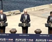 Transcript and Analysis: https://f2.link/jb230313anJoe Biden delivers remarks on an expanded Australia-United Kingdom-United States pact, which includes nuclear submarines, at an event with Anthony Albanese, Prime Minister of Australia, and Rishi Sunak, Prime Minister of the United Kingdom, in San Diego on March 13, 2023.nUploaded to Vimeo for archival purposes by Factba.se (factba.se).