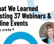 Live training: What we&#39;ve learned hosting webinars + online events (37 so far this year!) n•tGet a behind the scenes at 3 recent online events we&#39;ve hosted that ranged from n15 to 751 registrants, from 2 to 42 presenters, and 30 min to 8.5 hours long.n•tHow to choose between a webinar or meetingn•tHow to get people to attendn•tHow to use Zoom breakout roomsn•tWhich security issues to look out forn• Q&amp;A and bonus material, too
