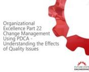Using the PDCA Process for Continuous Improvement: Understanding the Effects of Quality Issues nnAn important element of Organizational Excellence is an effective continuous improvement process. Understand the impact of quality issues on the overall company performance.nnA necessary condition of transitioning to a high performing organization is a continuous improvement culture. This means understanding that all defects are not created equal and understanding which defects are most critical to f