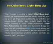Cricket News Sports: Get the latest Cricket News Today Match, top cricket headlines, cricket news live score online at Cricdaddy. Find out all the important and updated news of all test matches only on - https://cricdaddy.com/news/