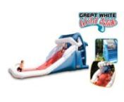 The Great White Wild slide can be used wet or dry, year round. This monster party slide inflates in just seconds, and when the frenzy is over, it rolls up into the included carry case for easy storage. Fun safe play for 2 kids at a time on the slide (many more can play with it at the party!), thisis great for parties or everyday use. Kids climb up the back of the shark&#39;s head, and slide or race down the 5&#39; drop (enclosed by safety netting), where they can splash and play in the White Water Rap