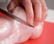 Great British Chefs demonstrates how to butcher a rabbit at home. Cut through meat and spine where legs join body. Then cut the front legs away from the ribs. Cut between rib cage and saddle - remove rib cage. Finally remove loose flesh and cut saddle in half.