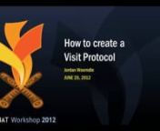 Presented by Jordan Woerndle at the XNAT Workshop. More info and relevant links at https://wiki.xnat.org/display/Workshop2012Pub/Visits+and+Protocols+-+Jordan+Woerndle