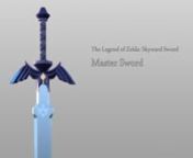 Nintendo&#39;snLegend of Zelda: Skyward Sword Master Sword - modeled by me.nnModel based off of Nintendo concept art:nhttp://images.wikia.com/zelda/images/f/fa/Master_Sword_Artwork_(Skyward_Sword).pngnhttp://blopa.werules.com/wp-content/uploads/2009/06/master_sword_girl.jpgnnPrograms used:nMaya: modelingnPhotoshop &amp; NDo scripts: normal/ specular/ diffuse/ emit mappingnMarmoset: real-time renderingnnI learned quite a bit while modeling this sword. One lesson learned was that Mudbox and normal map