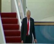 Donald Trump appears to get lost alighting Air Force One by walking past his eight-tonne limousine codenamed The Beast which was parked on the airport apron