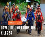 The number of people killed by a landslide in Maco, Davao de Oro rises to 54 as rescue workers dig more bodies from the mud.&#60;br/&#62;&#60;br/&#62;Full story: https://www.rappler.com/nation/mindanao/davao-de-oro-deaths-injuries-missing-updates-february-11-2024/