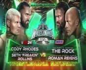WWE Wrestlemania XL - Rhodes & Rollins vs Reigns & Rock Official Match Card (2180p 4K) from www wwe video co