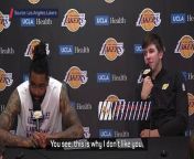 Lakers star Austin Reaves joked with a journalist who pressed him about being dunked on by Jalen Johnson.