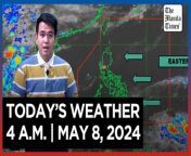 Today&#39;s Weather, 4 A.M. &#124; May 8, 2024&#60;br/&#62;&#60;br/&#62;Video Courtesy of DOST-PAGASA&#60;br/&#62;&#60;br/&#62;Subscribe to The Manila Times Channel - https://tmt.ph/YTSubscribe &#60;br/&#62;&#60;br/&#62;Visit our website at https://www.manilatimes.net &#60;br/&#62;&#60;br/&#62;Follow us: &#60;br/&#62;Facebook - https://tmt.ph/facebook &#60;br/&#62;Instagram - https://tmt.ph/instagram &#60;br/&#62;Twitter - https://tmt.ph/twitter &#60;br/&#62;DailyMotion - https://tmt.ph/dailymotion &#60;br/&#62;&#60;br/&#62;Subscribe to our Digital Edition - https://tmt.ph/digital &#60;br/&#62;&#60;br/&#62;Check out our Podcasts: &#60;br/&#62;Spotify - https://tmt.ph/spotify &#60;br/&#62;Apple Podcasts - https://tmt.ph/applepodcasts &#60;br/&#62;Amazon Music - https://tmt.ph/amazonmusic &#60;br/&#62;Deezer: https://tmt.ph/deezer &#60;br/&#62;Tune In: https://tmt.ph/tunein&#60;br/&#62;&#60;br/&#62;#TheManilaTimes&#60;br/&#62;#WeatherUpdateToday &#60;br/&#62;#WeatherForecast