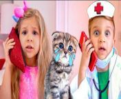 Diana shakes the kitten in a stroller, but the kitten does not want to sleep. The girl calls the doctor. Dr. Roma tells how to foster a kitten.