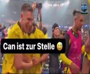 Dortmund defender Nico Schlotterbeck took a nasty tumble while celebrating the club reaching the Champions League final - but luckily the German appeared to walk away unscathed as he laughed off the fall. &#60;br/&#62;&#60;br/&#62;The Bundesliga side toasted to a famous win over PSG, securing a 2-0 victory on aggregate across two legs as the brilliant team kept a clean sheet home and away before being seen dancing around the pitch after booking their spot in the final at Wembley in June.&#60;br/&#62;&#60;br/&#62;Players were seen jumping up and down on a podium towards the edge of the pitch and an excited Schlotterbeck approached his team-mates as he attempted to join them. &#60;br/&#62;&#60;br/&#62;But as the 24-year-old attempted to jump on the block to get involved with the celebrations, he lost his footing and slipped - falling awkwardly as he hit the podium before landing on his back. &#60;br/&#62;&#60;br/&#62;Schlotterbeck initially looked in pain before rolling his knees up and being helped to his feet by team-mate and ex-Liverpool star Emre Can. &#60;br/&#62;&#60;br/&#62;The player then laughed it off and signaled that he was OK before raising his arms towards the delirious supporters.&#60;br/&#62;&#60;br/&#62;Schlotterbeck played the full 90 minutes at the Parc des Princes and put in a sterling performance as he helped keep a clean sheet for his team and he became an instrumental part of keeping Kylian Mbappe and Co quiet.&#60;br/&#62;&#60;br/&#62;The defender has been a huge part of Dortmund&#39;s season, starting 30 Bundesliga games - plus a further ten in the Champions League - and scoring two goals. &#60;br/&#62;&#60;br/&#62;His team has had a disappointing year in the Bundesliga, currently in fifth place and battling to win a place in the Champions League next season. They are three points off fourth-placed RB Leipzig. &#60;br/&#62;&#60;br/&#62;However, for now, they won&#39;t care about their struggles in the league after their incredible run to the final.&#60;br/&#62;&#60;br/&#62;The crazy celebrations continued in the dressing room - led by Man United flop Jadon Sancho, who has become a player reborn in Germany. &#60;br/&#62;&#60;br/&#62;In a video shared to Instagram by the official Borussia Dortmund account, Sancho can be seen carrying a large speaker as the rest of the squad watch on, singing along to Adele&#39;s Someone Like You.&#60;br/&#62;&#60;br/&#62;The squad is in full voice, with some too tired to stand and others taking a breather and taking on various refreshments.&#60;br/&#62;&#60;br/&#62;The video then cuts, and Sancho can be seen stepping up onto the table in the middle of the room, speaker still in hand, his phone in the other.&#60;br/&#62;&#60;br/&#62;He can be seen regularly walking around the table, embracing his teammates, and reaching to the skies as he continues to belt out Adele&#39;s hit.&#60;br/&#62;&#60;br/&#62;The 24-year-old&#39;s current teammates can be seen laughing and filming Sancho&#39;s antics as they see the funny side of the midfielder&#39;s performance.&#60;br/&#62;&#60;br/&#62;After the game, manager Edin Terzic hailed his side&#39;s &#39;incredible&#39; route to the final as the underdogs. &#60;br/&#62;&#60;br/&#62;&#92;