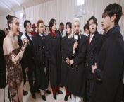The men of Stray Kids are each wearing unique Tommy Hilfiger designs—but they arrived on the red carpet in matching coats, saving the unveiling for inside Met Gala 2024.