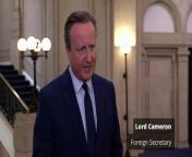 Lord Cameron has expressesd concern over Israel&#39;s plans for an offensive in Rafah, stressing the need for a clear plan to safeguard civilians. He calls for Hamas to accept the offer of a hostage deal to achieve a ceasefire and humanitarian aid access. Report by Etemadil. Like us on Facebook at http://www.facebook.com/itn and follow us on Twitter at http://twitter.com/itn