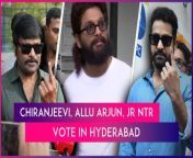 Popular South celebrities such as Jr NTR, Allu Arjun, Chiranjeevi, SS Rajamouli, music composer MM Keeravani, and Pawan Kalyan cast their votes in the ongoing Lok Sabha Elections on Monday, May 13. The actors were seen arriving at a polling station in Jubilee Hills. While the Pushpa actor arrived alone, Jr NTR was accompanied by his wife, Lakshmi Pranathi, and his mother, Shalini Nandamuri. Other actors who cast their votes in their respective constituencies were Mohan Babu, Vishnu Manchu, and Naga Chaitanya.&#60;br/&#62;