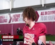 Sooners&#39; tight end Kaden Helms speaks to the media after spring practice on March 27, 2024.