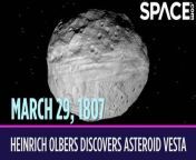 On March 29, 1807, the German astronomer Heinrich Olbers discovered the asteroid Vesta. &#60;br/&#62;&#60;br/&#62;Vesta is the second-largest body in the asteroid belt and is surpassed in size only by the dwarf planet Ceres. To look for asteroids, astronomers would draw sky charts every night and look for spots that moved. Sunlight reflecting off the asteroids can make them look like faint stars, but unlike stars, the asteroids didn&#39;t have a fixed location in the sky. Vesta was the fourth object to be discovered in the region between Mars and Jupiter, which we now know as the asteroid belt. Olbers and other astronomers thought the asteroid belt might be the remains of a hypothetical planet that was either smashed to pieces by a collision or ripped apart by Jupiter&#39;s gravity.