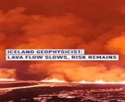 Update: Lava flows from the southwest Iceland volcano appear to be slowing down, but infrastructure, including Grindavik town, remains at risk. &#60;br/&#62;&#60;br/&#62;Geophysicist Halldor Geirsson suggests barriers may redirect flows away, potentially ending the threat soon.&#60;br/&#62;&#60;br/&#62;#IcelandVolcano #Grindavik #Lava #Aerial #Drone &#60;br/&#62;&#60;br/&#62;