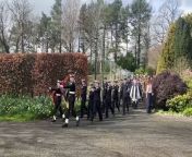 Army cadets marching ahead of Queen Camilla&#39;s arrival at Government House this afternoon.
