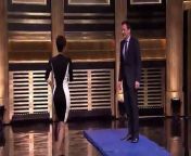 Jimmy and Halle form a human hamster wheel and roll through the Tonight Show studio.