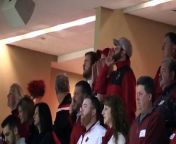 Louisville Native and Oscar Winning Actress Jennifer Lawrence shows her Cardinal Pride while doing a C-A-R-D-S cheer prior to the Battle for the Bluegrass.