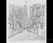 A rough pencil sketch, of a city in perspective view. Drawn by Scott Snider. Uploaded 04-09-2024.