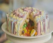 With our simple step-by-step recipe, our Piñata Cake is much easier to make than you may think. All you have to do is hollow out the inside of the sponge after baking and pack it with a variety of sweets.