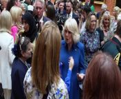 Queen hosts reception for people who support victims of sexual assault at Buckingham Palace, London. Among the guests were former prime minister Theresa May and Cherie Blair. &#60;br/&#62; &#60;br/&#62; Report by Ajagbef. Like us on Facebook at http://www.facebook.com/itn and follow us on Twitter at http://twitter.com/itn